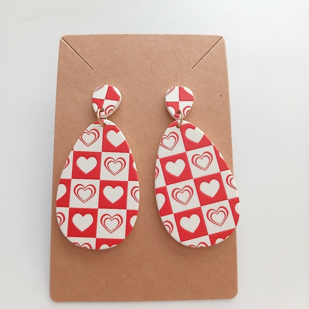 Fashion Jewelry Red and White Heart Earrings